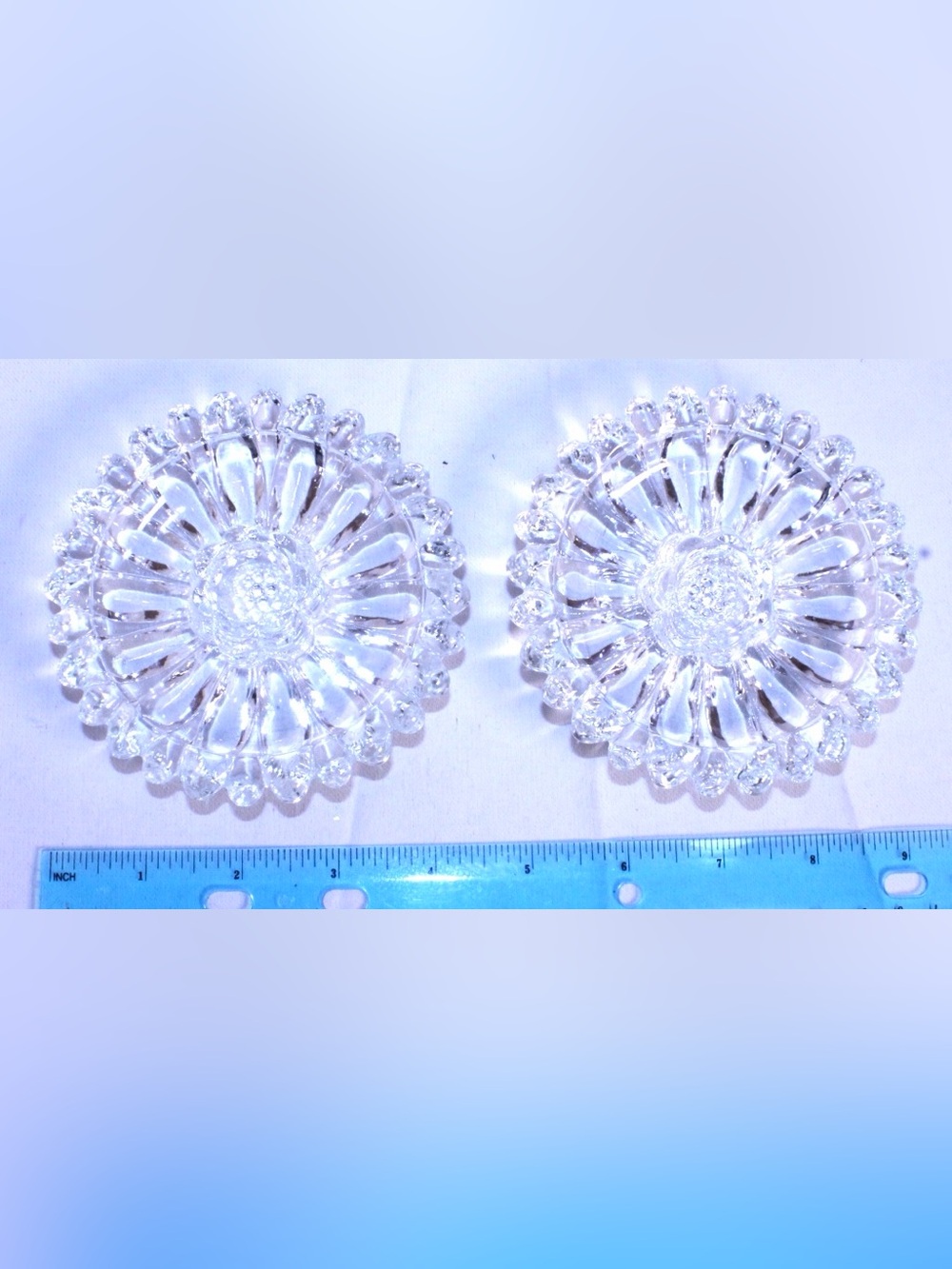 Vintage Clear Crystal Floral Candle Stick Holders Set of Two Daisy Pair